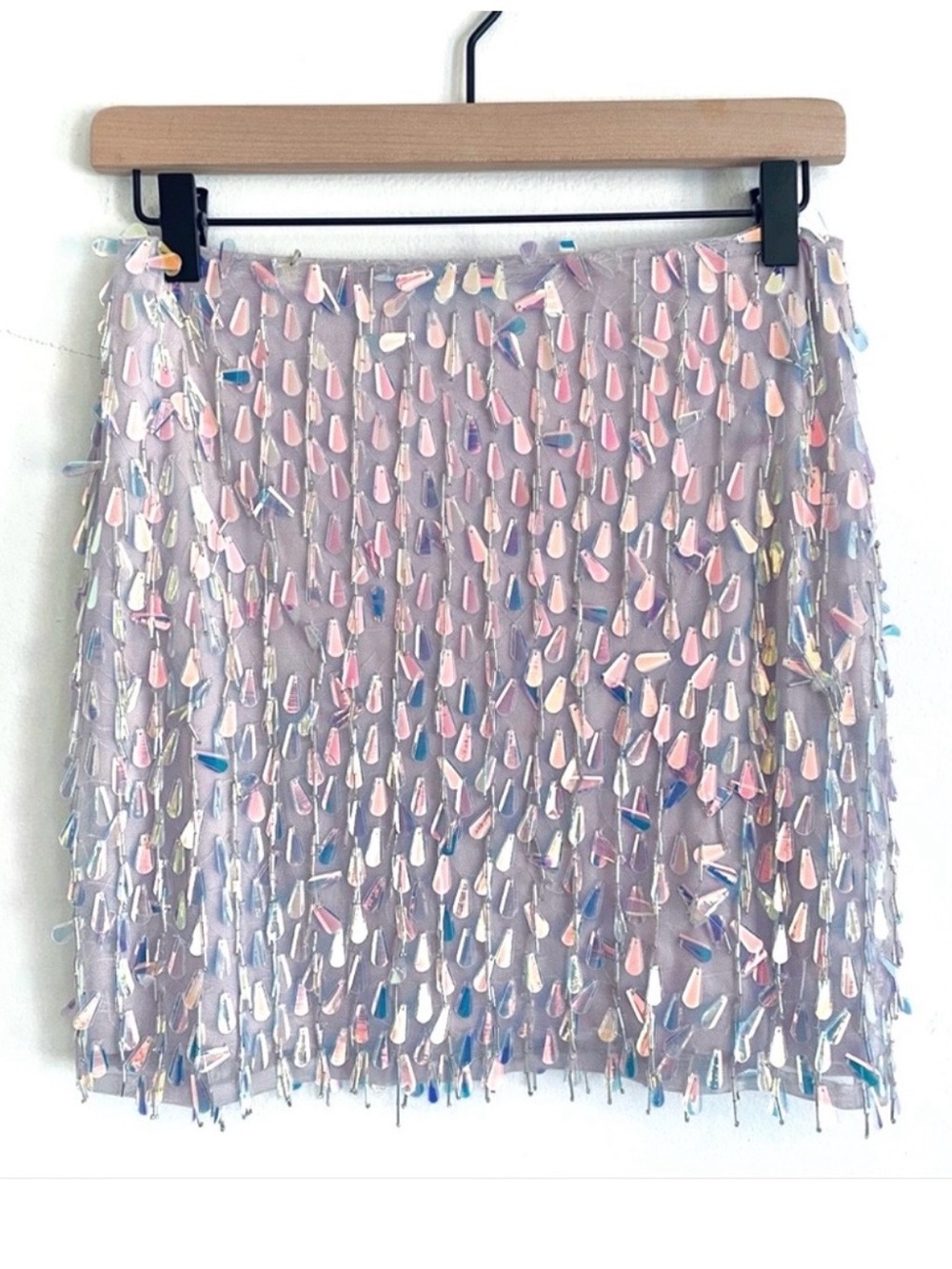 Majorelle Mallory Bead Embellished Mini Skirt
Iridescent Pastel Purple Size S
